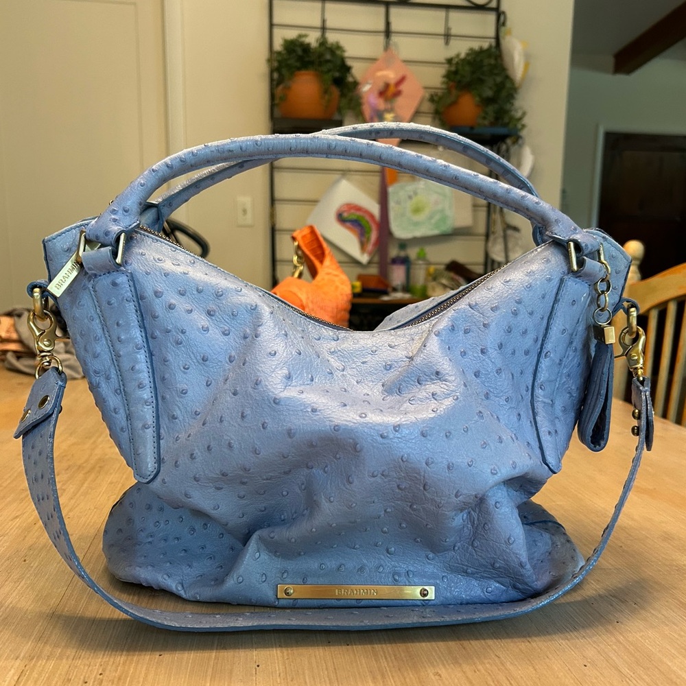 Light Blue Ostrich Skin Style Brahmin Bag